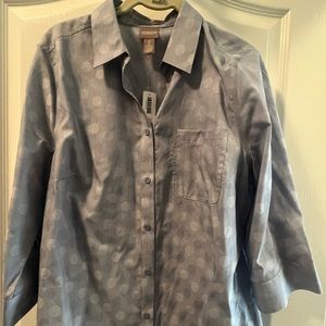NWT Chicos Dot Jacquard button front 3/4 sleeve size 2 wrinkle resistant